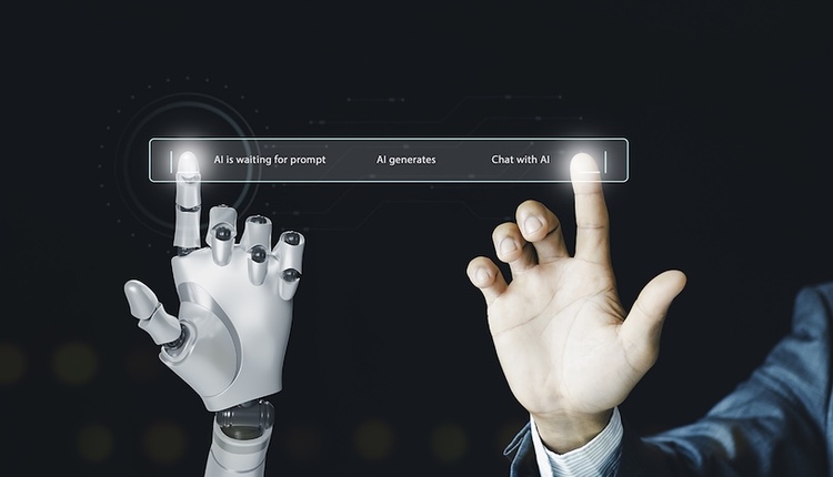 artificial intelligence ai, think prompt command, ai is waiting for prompt assignment, futuristic technology transformation, global internet connect chat with ai